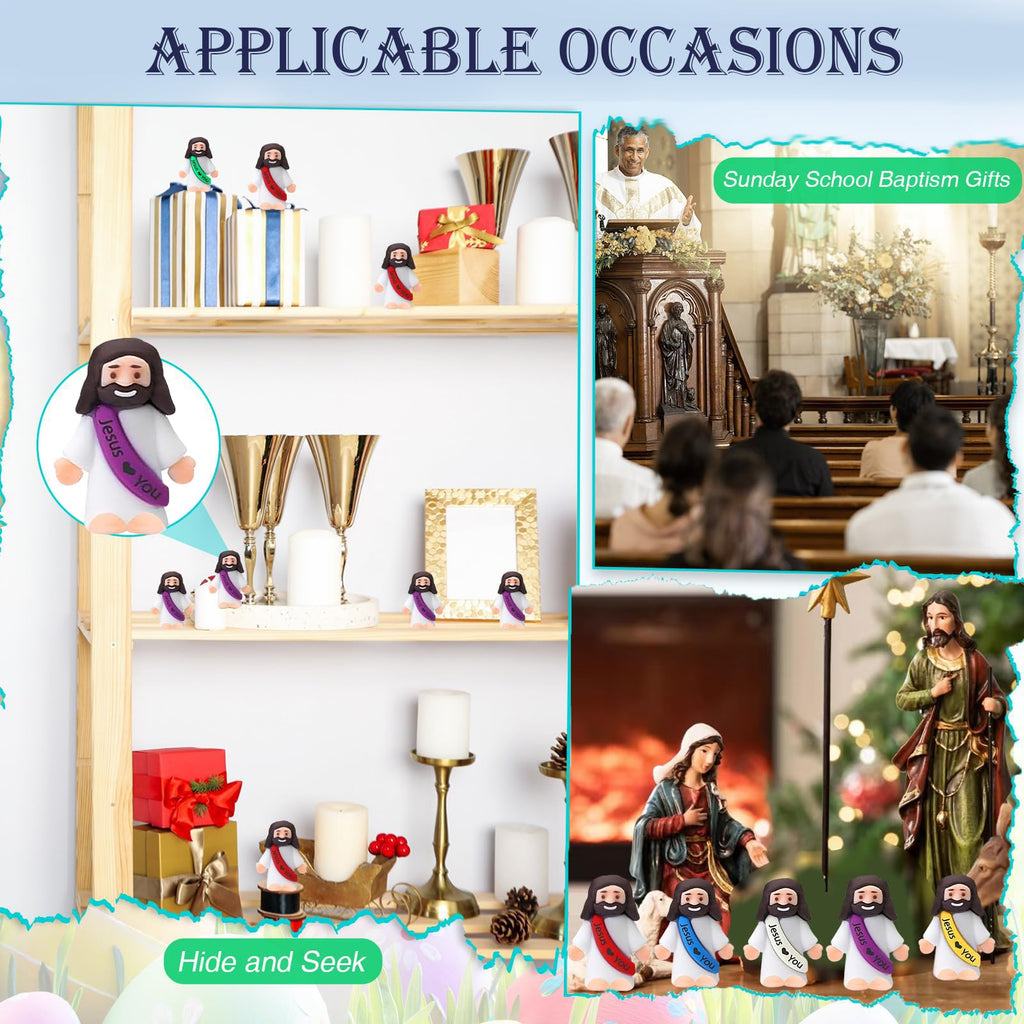 AKFAHOIF 20PCS Little Jesus Figures, Mini Jesus Figurines in Bulk, Multicolor Tiny Jesus Figures, Miniature Figurines to Hide and Seek Religious Gifts for Easter Egg Stuffers