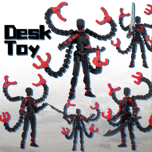 PkghoKids Assembly Completed T 3D Printed Dummy Robot 13 Action Figure Lucky Multi-Articular,Upgraded Tight Joints,Collectors Desktop Ornament Dynamic Modeling (Black Red, 5.5 Inch)