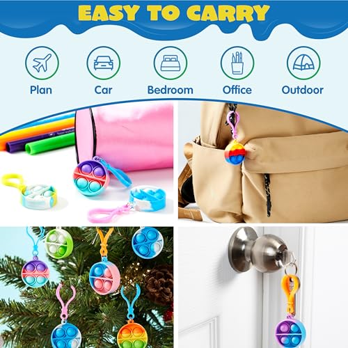 JOYIN Round Pop Fidget Keychain 30 Pack Pop Fidget Toys Bulk Party Favors for Kids 4-8,8-12 Years, Halloween Birthday Goodie Bags Stuffers Back to School Gifts Classroom Prizes Sensory Toys