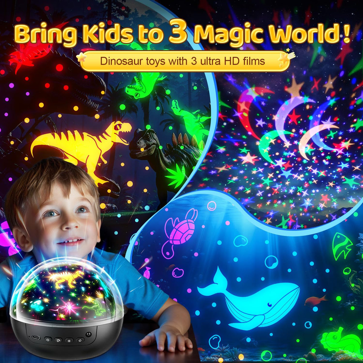 Staryou Dinosaur Toys, Remote+ 3Films+ 93Effects Dinosaur Toys for Kids 3-5 | for kids 2-4 & 3-5 & 5-7, birthday gift for boys ages 2-7, 3 timer+5 brightness, soothing bedtime light, kids bedroom decor