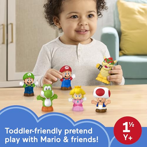 Fisher-Price Little People My Mario 6-Piece Character Figure Set | Pretend Play with Mario, Luigi, Princess Peach, Toad, Yoshi and Bowser figures, Toddlers & Kids Ages 18+ Months