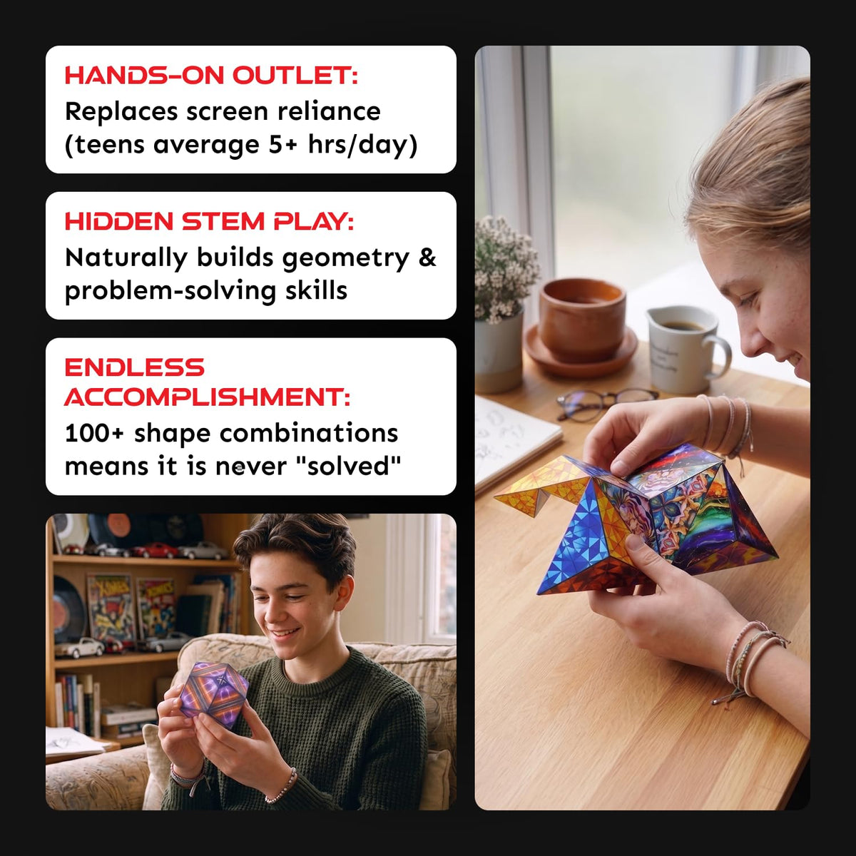 Shashibo DODECA Magnetic Puzzle Cube, Stress Relief Fidget Toy | 100+ Possible Shapes, Sensory Fidget Toy For Adults & Kids, Fun Shape Shifting Puzzle Box For All Ages