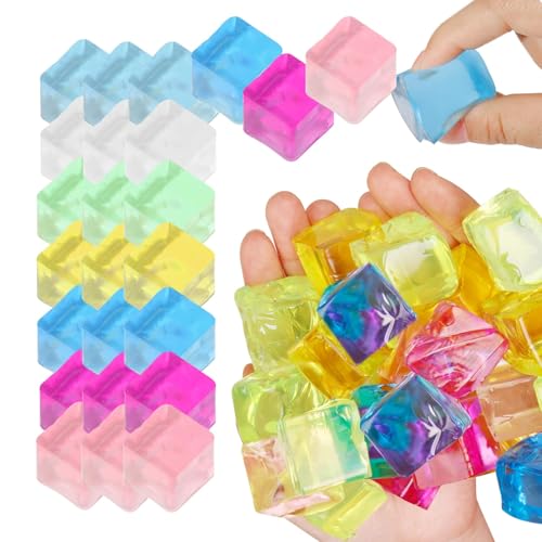 Sensory Toys 24 Pcs Cube Squishy Fidget Stress Toys for Adults Kids | Mini Ice Cube Squishy Toys Anxiety Stress Relief Hand Therapy Sensory Squishy Ball Classroom Prize Box Toys ﻿