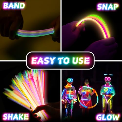 SHQDD 100 Glow Sticks Bulk Party Pack, 8” Neon Halloween Glow Sticks, DIY Glowsticks with Connectors Bracelets & Necklaces, Glow in the Dark Party Supplies for Kids, Adults, Parties