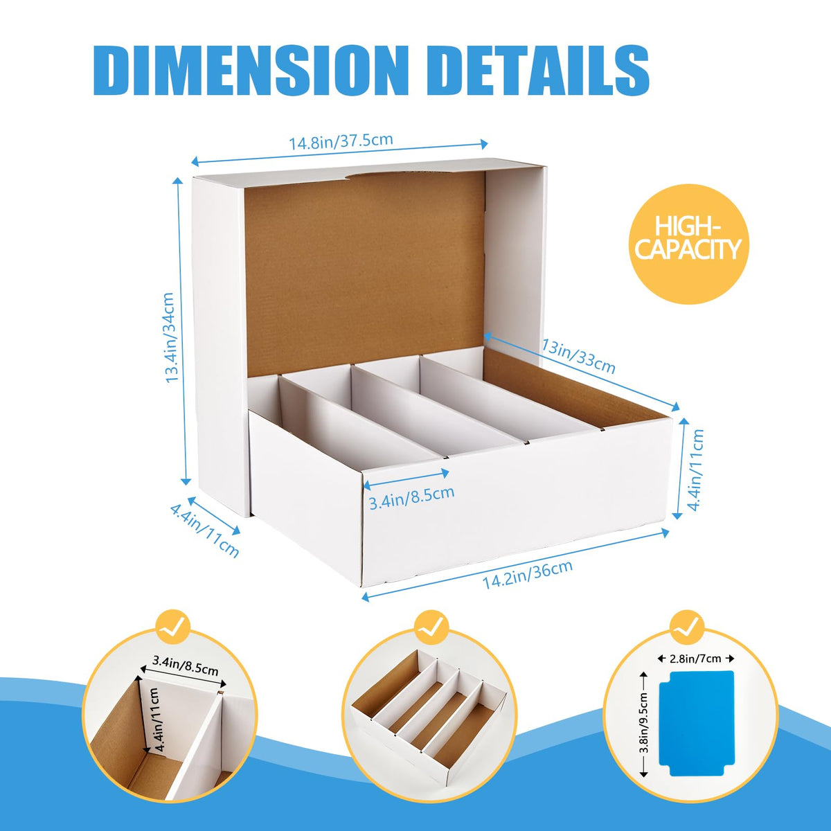 4 Pack Sports Card Boxes 3600 Count Cardboard Card Storage Box White Bulk Card Storage Baseball Card Boxes with 10 Dividers Sports Cards Storage Box for Card Game Baseball Card Storage Boxes