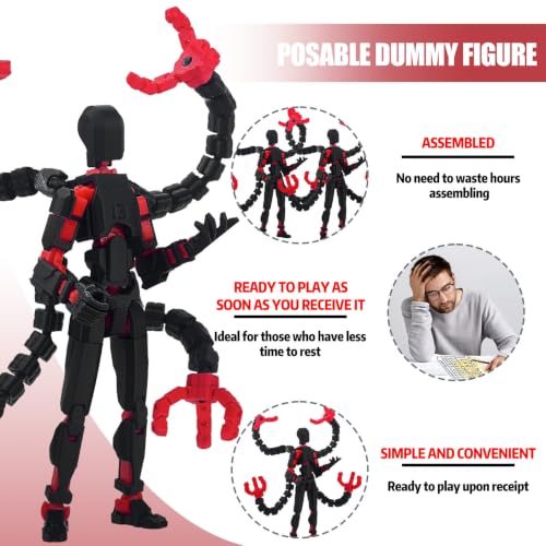 PkghoKids Assembly Completed T 3D Printed Dummy Robot 13 Action Figure Lucky Multi-Articular,Upgraded Tight Joints,Collectors Desktop Ornament Dynamic Modeling (Black Red, 5.5 Inch)