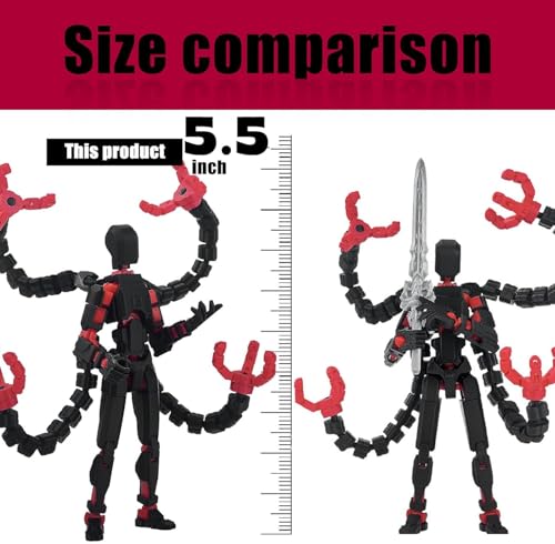 PkghoKids Assembly Completed T 3D Printed Dummy Robot 13 Action Figure Lucky Multi-Articular,Upgraded Tight Joints,Collectors Desktop Ornament Dynamic Modeling (Black Red, 5.5 Inch)