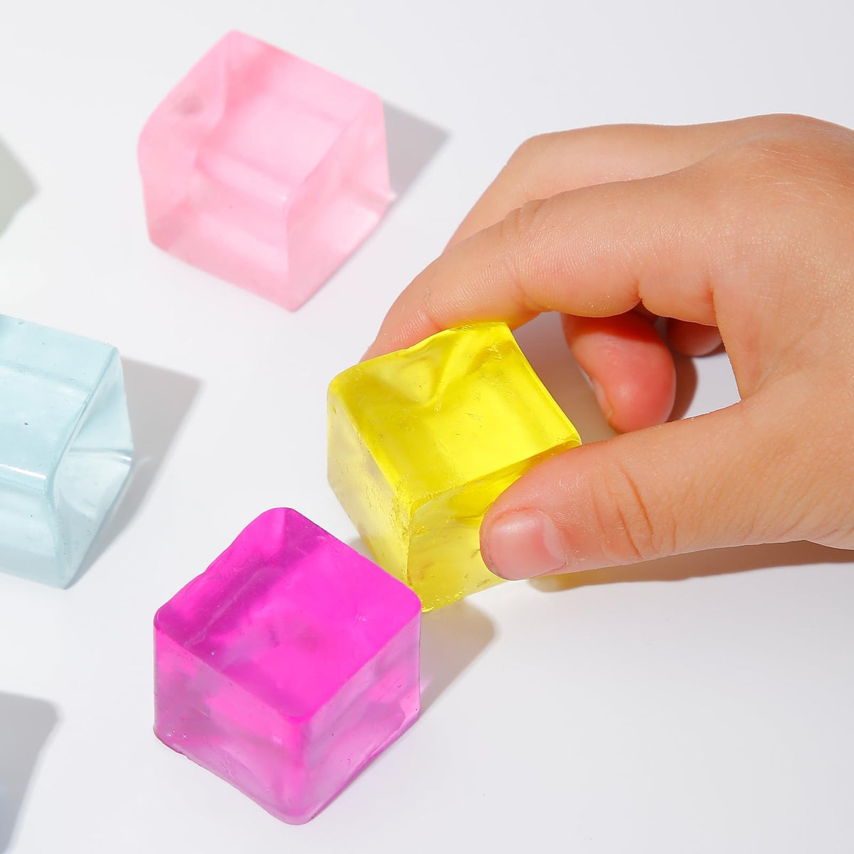 Sensory Toys 24 Pcs Cube Squishy Fidget Stress Toys for Adults Kids | Mini Ice Cube Squishy Toys Anxiety Stress Relief Hand Therapy Sensory Squishy Ball Classroom Prize Box Toys ﻿