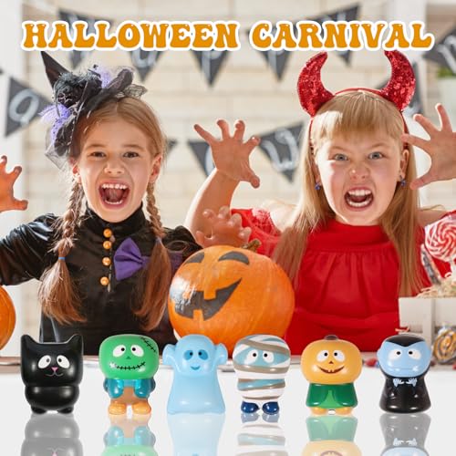 New 6 Packs-Halloween Squishies Toys Slow Rising, Gift Box Includes Ghost: Vampire,Pumpkin,Skull,Black Cat,Mummy,Bat, Halloween Soft Stress Relief Toys for Girls,Boys,Kids Party