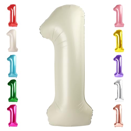 Number Balloons 1st Birthday Decorations, 40In Cream 1 Balloon for Women | Eye-catching Appearance, Perfect Decorative Centerpieces, Convenient Self-sealing Structure, Widely for Various Occasions