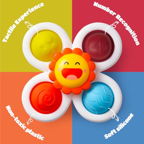 LiKee Strong Suction Cup Fidget Rotating Sensory Bath Toys for Baby (Sun)