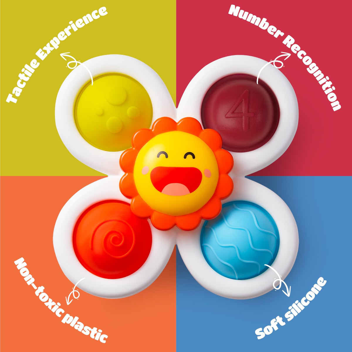 LiKee Strong Suction Cup Fidget Rotating Sensory Bath Toys for Baby (Sun)