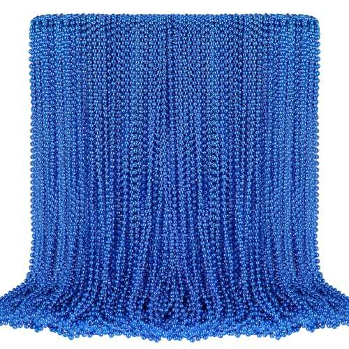 100 PCS Blue Bead Necklace, Blue Mardi Gras Beads Christmas Necklaces, 33" 4th of July Patriotic Beaded Necklace, Parade Throw Accessories for Independence Day Mardi Gras Hanukkah Pirate Theme Party
