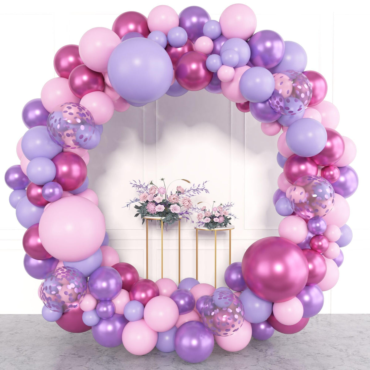 Amandir 153pcs Pink Purple Balloon Garland Arch Kit Different Sizes | 18 12 10 5 inch Pink Purple Red Latex Metallic Confetti Balloons for K pop Music Birthday Bridal Baby Shower Party Decoration