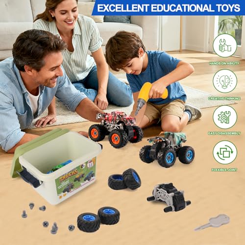 Trovogil Take Apart Monster Truck Toys for Kids 3 4 5 6 7 8 Year Old Boys, STEM Educational Building Toys with Electric Drill & Storage Box Gift Birthday Christmas for Boys Girls Kids Toddlers