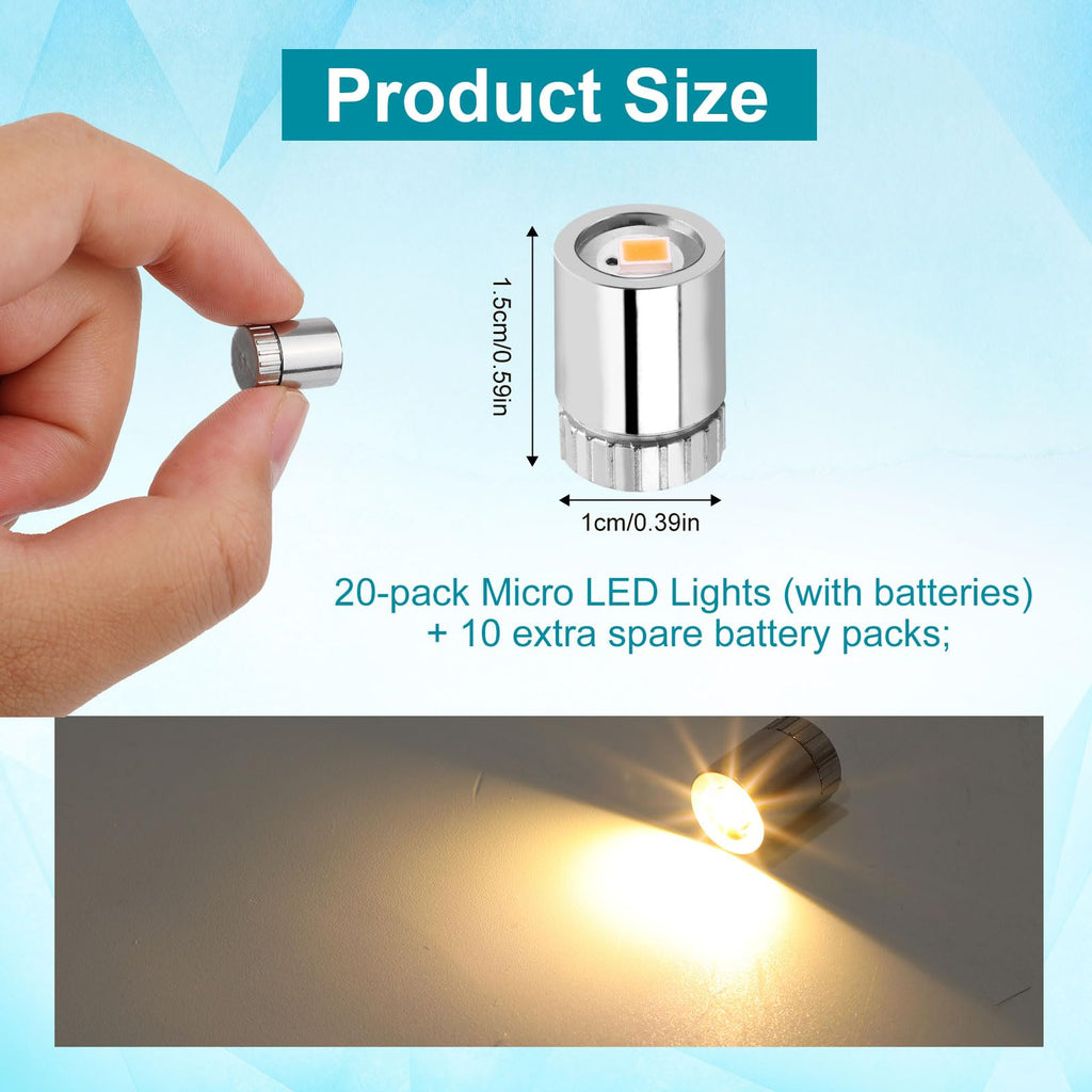 10pcs Mini Led Lights for Craft, Tiny Small Led Light with 15pcs batteries | Battery Powered Balloon Mini Spot for Paper Lantern Party Decoration Micro Miniature Dollhouse Accessories (Warm White Light)