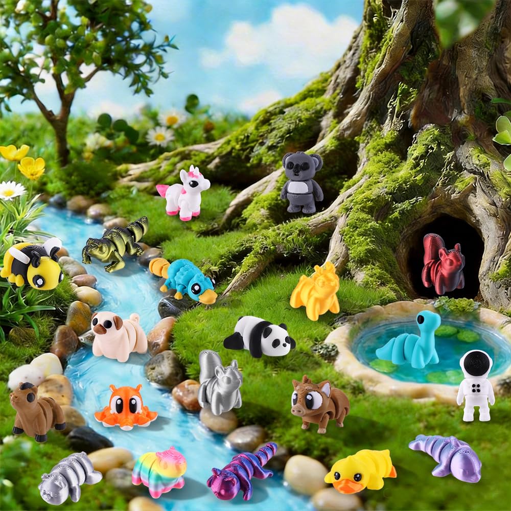 Celltestria 120Pcs 3D Printed Animals Figurines Articulated Fidget Toys | Mini 3D Printed Figurines for Goodie Bags Classroom Prize Rewards Party Favors Gifts Exchange