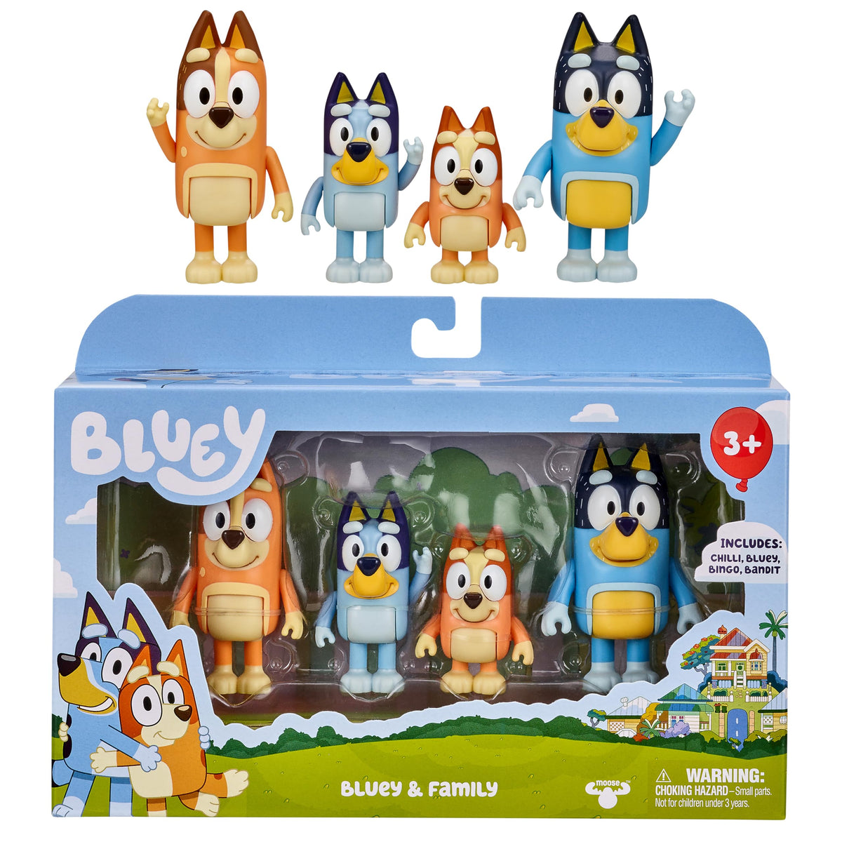 Bluey Family Figure 4-Pack, Poseable Toys with Bingo & Bandit | Movable arms & legs, portable size for on-the-go play; toddler figurine toys for kids ages 3+, thoughtful gift
