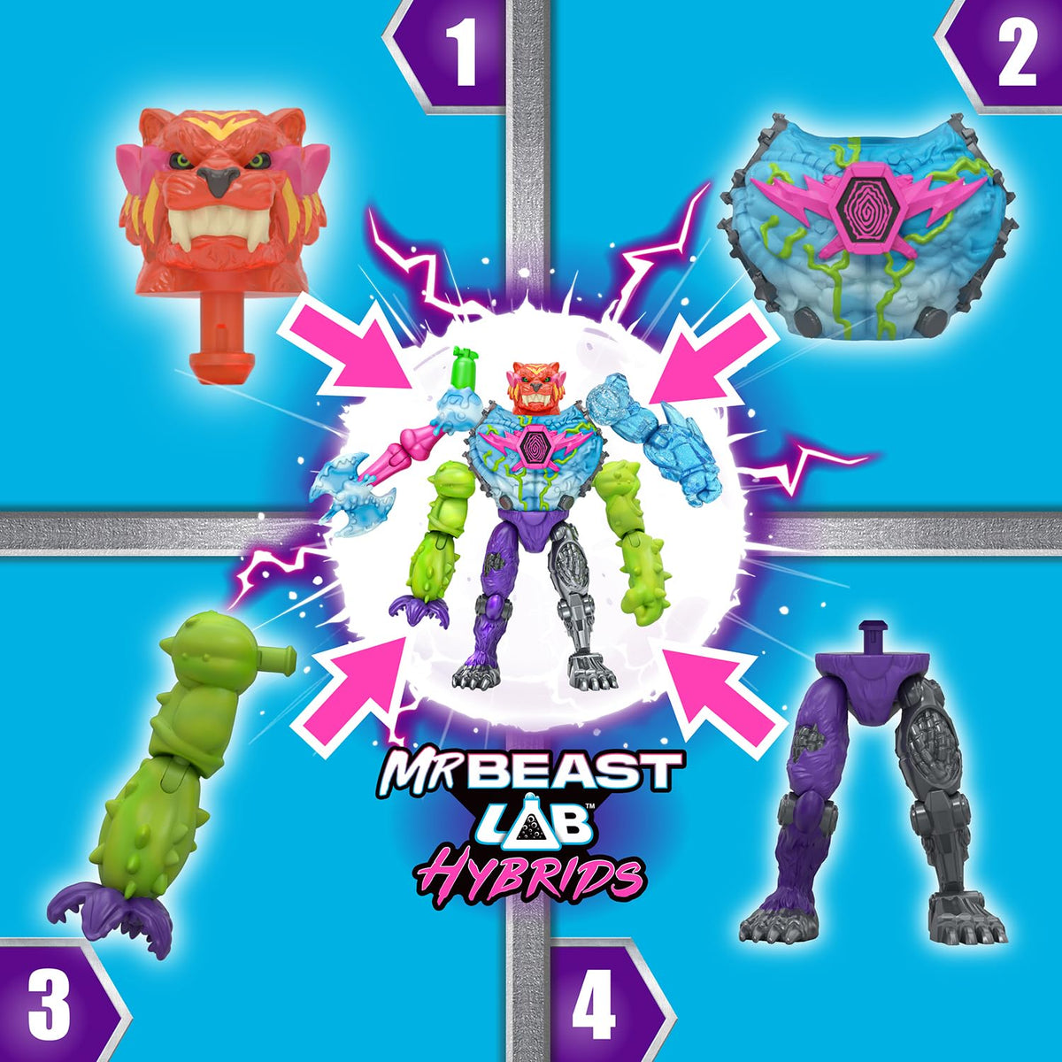 MrBeast Lab Hybrids Mega Pack, 5 Complete Buildable Figures | Pour water to reveal true colors, 1-in-8 chance of Golden Hyperbeast; MrBeast toys fans, 30+ to collect