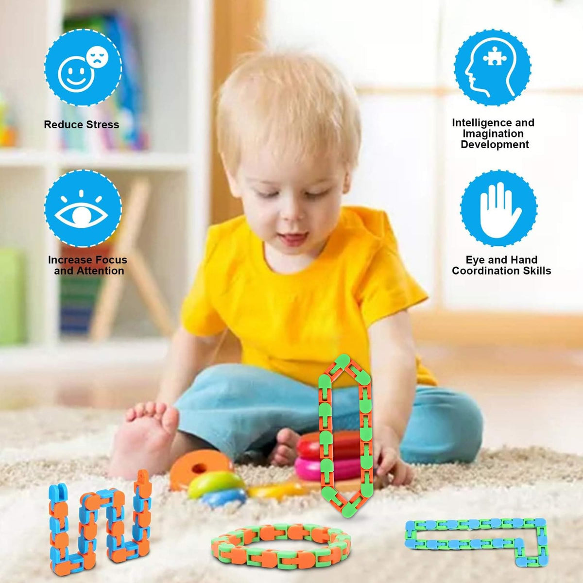 8Pcs Fidgets Wacky Tracks Fidget Toys for Kids Classroom Students Gifts | School Prizes Christmas Stocking Stuffers Sensory Autism Snap Fidget Click Snake Toys for Adults Travel Stress Relief Adhd