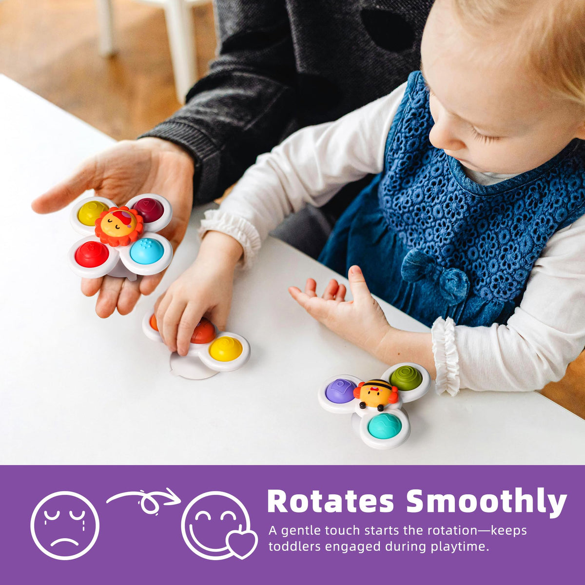 LiKee Strong Suction Cup Fidget Rotating Sensory Bath Toys for Baby (Sun)