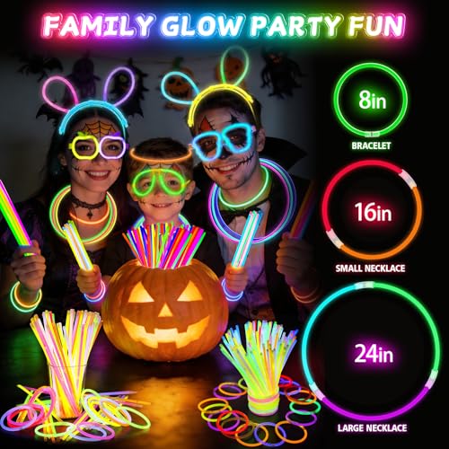 SHQDD 100 Glow Sticks Bulk Party Pack, 8” Neon Halloween Glow Sticks, DIY Glowsticks with Connectors Bracelets & Necklaces, Glow in the Dark Party Supplies for Kids, Adults, Parties