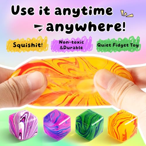 4 Pack Squishy Fidget Toys Stress Cube Bulk, Squishies Slow Rising Stress Balls for Adults Kids, Sensory Fidget Toys for Anxiety Relief, Small Squishy Toys for Classroom Prizes Party Favors