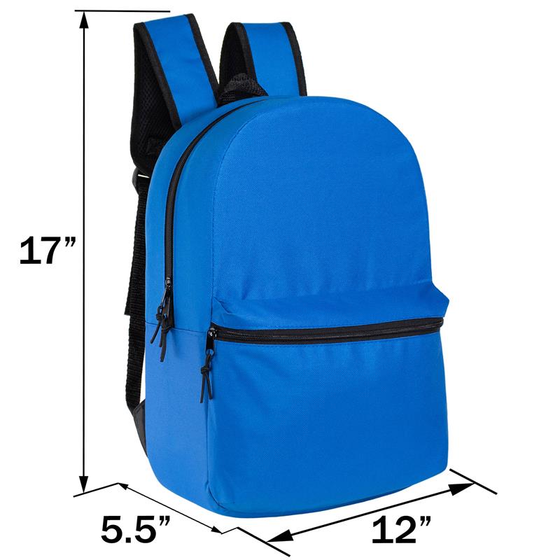 17" Kids Basic Wholesale Backpack in 12 Colors | Side Pocket - Bulk Case of 24 Bookbags