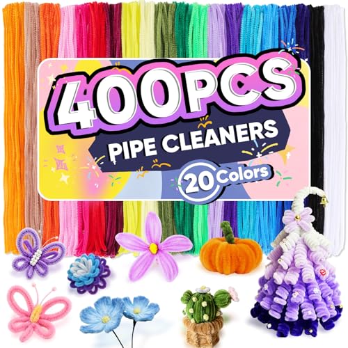 400 PCS Pipe Cleaners Bulk, 20 Colors Chenille Stems Pipe Cleaners Craft | Pipe Cleaners for Crafts, Flowers, Art Projects, DIY Room Decor, Christmas Decorations