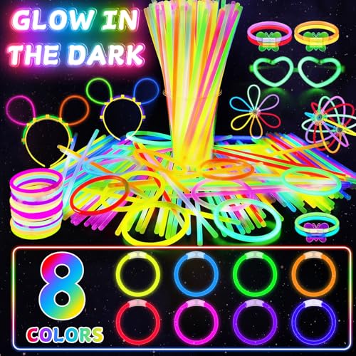 SHQDD 100 Glow Sticks Bulk Party Pack, 8” Neon Halloween Glow Sticks, DIY Glowsticks with Connectors Bracelets & Necklaces, Glow in the Dark Party Supplies for Kids, Adults, Parties
