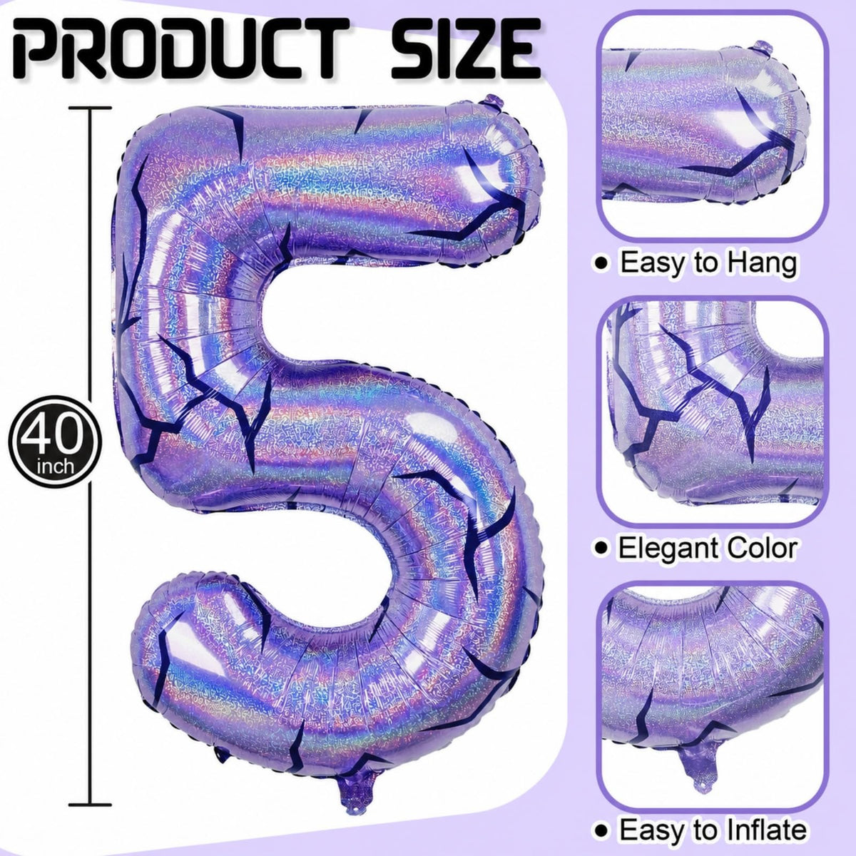 40'' Purple K-pop Number 5 Balloon for Girl 5th Birthday Party Decoration | Pastel Purple Number 5 Foil Balloon, Self Inflating, Girls Kid Birthday Party Anniversary Party K-pop Music Theme Party Decor