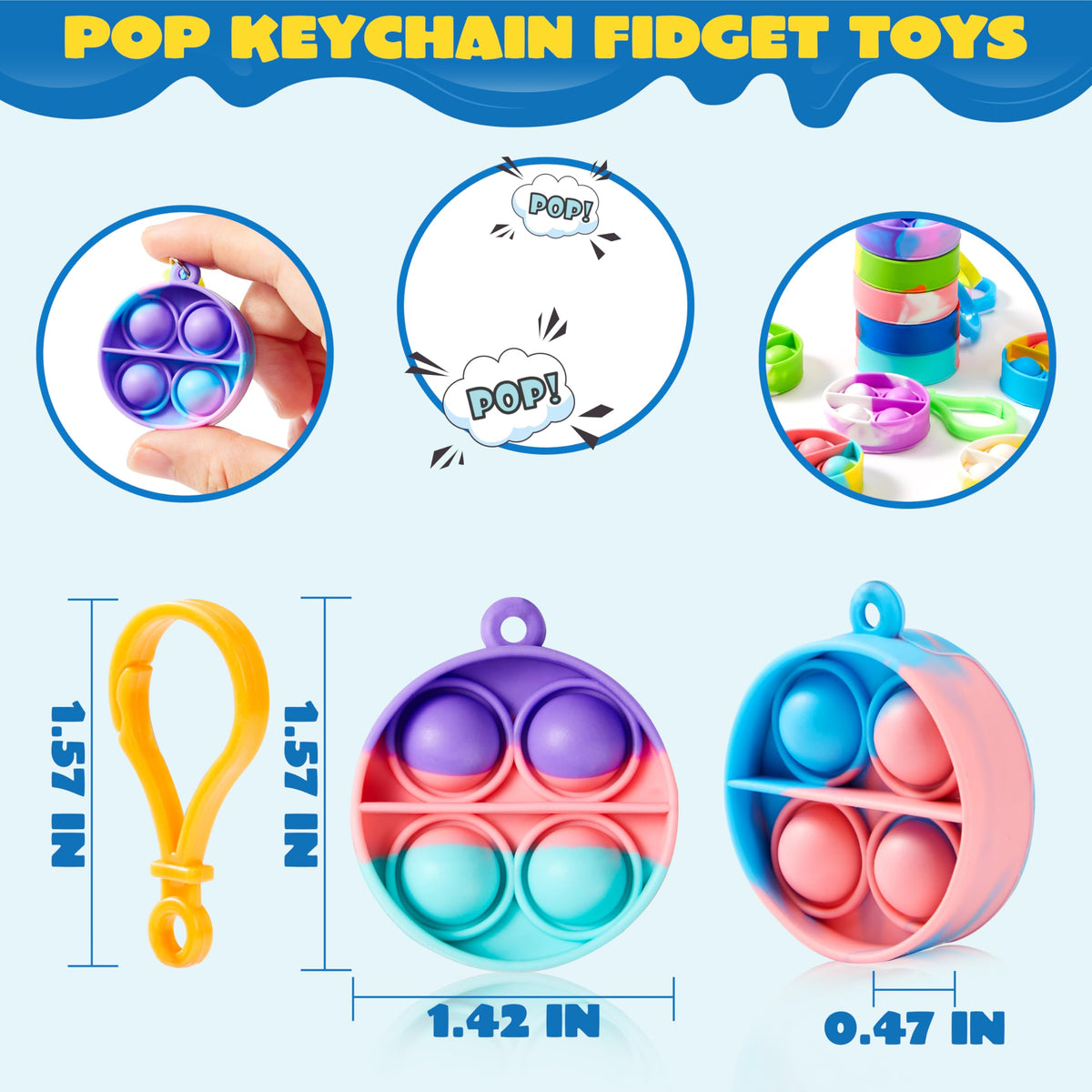 JOYIN Round Pop Fidget Keychain 30 Pack Pop Fidget Toys Bulk Party Favors for Kids 4-8,8-12 Years, Halloween Birthday Goodie Bags Stuffers Back to School Gifts Classroom Prizes Sensory Toys