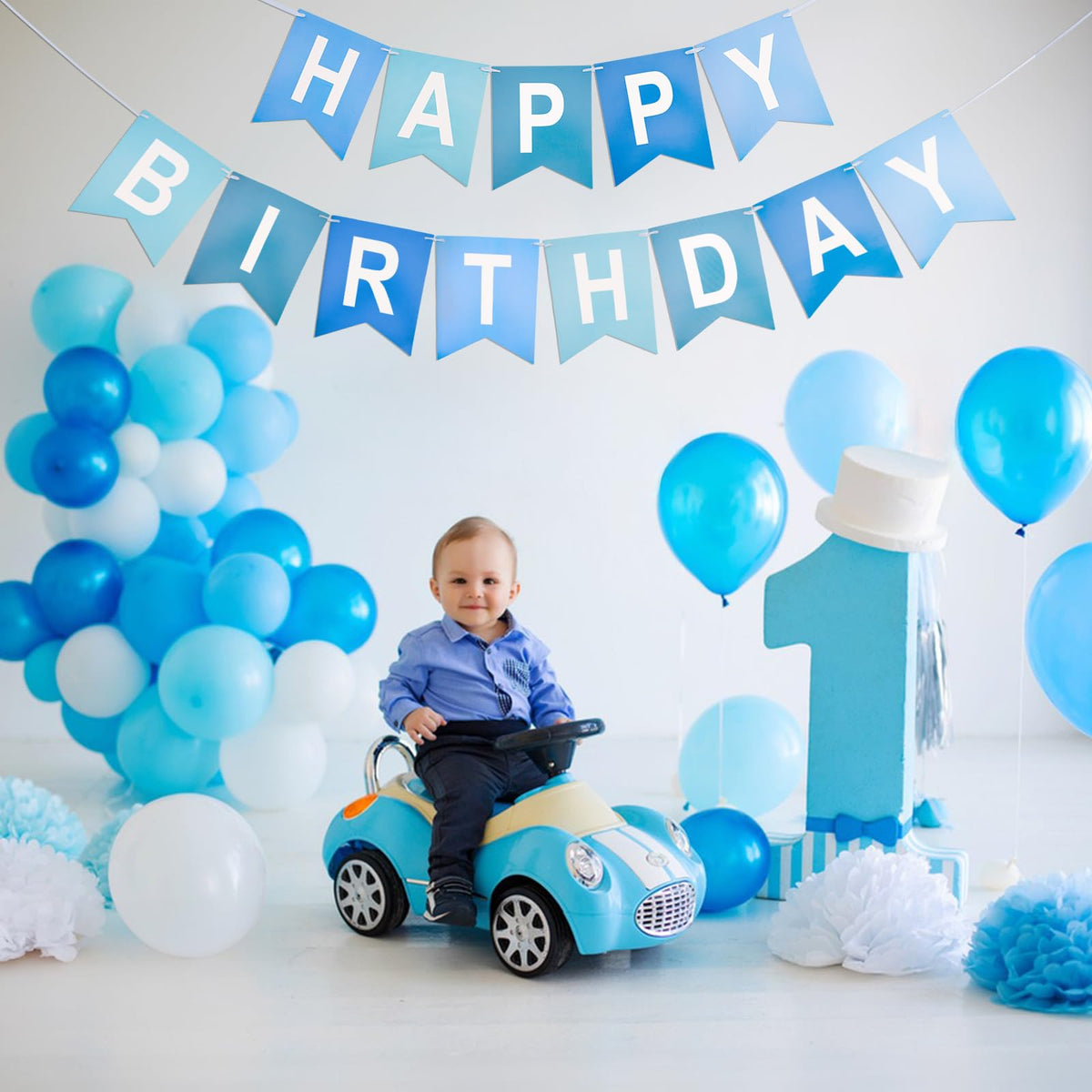 KINGLAKE GARDEN Happy Birthday Banner NO DIY Birthday Sign Blue | Pre-Strung Birthday Hanging Decoration for Women Men Girl Boy Party Supplies (Blue)