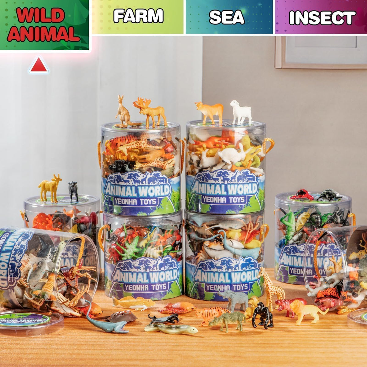 60 Piece Mini Zoo Animal Toy with Gift Box, Plastic Jungle Animal Figurines | Realistic Small Animal Figures Sensory Bins, Party Favors, Cupcake Topper, School Education, Birthday Gifts for Children