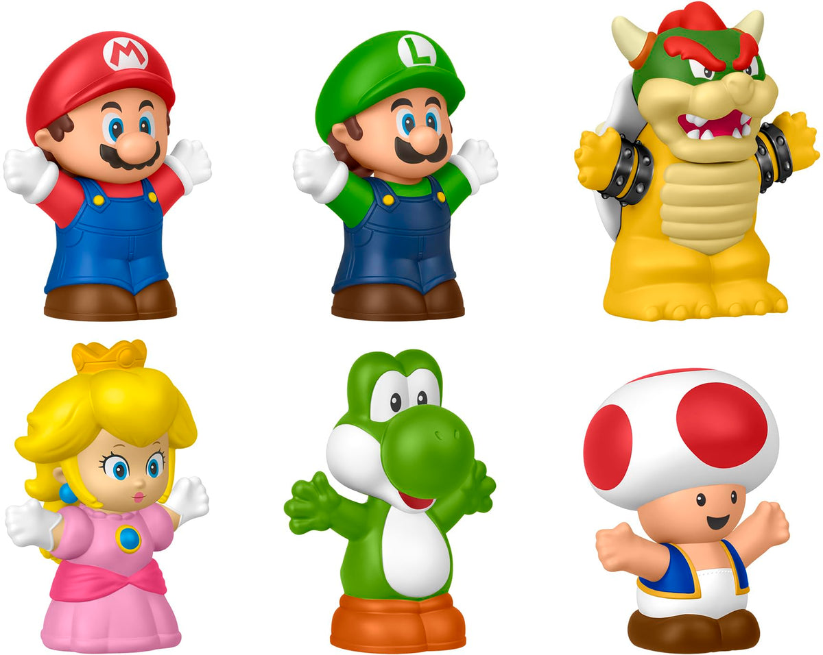 Fisher-Price Little People My Mario 6-Piece Character Figure Set | Pretend Play with Mario, Luigi, Princess Peach, Toad, Yoshi and Bowser figures, Toddlers & Kids Ages 18+ Months