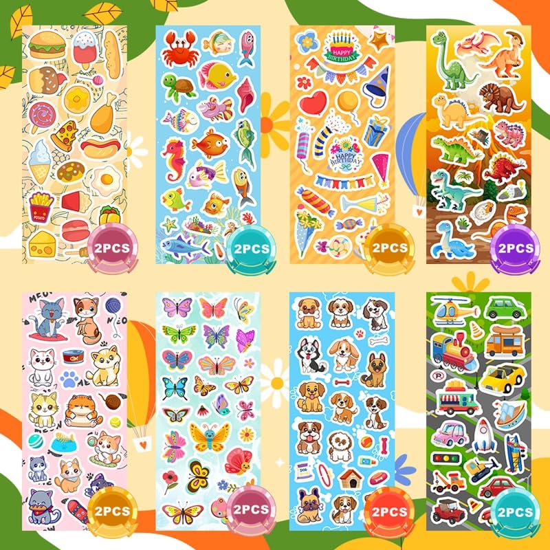 48 Sheets Stickers for Kids, Cute Stickers Variety Pack for Scrapbooking | Teachers Classroom Prizes, Goodie Bag Stuffers Including Animals, Cars, Dinosaurs, Fishes, Hearts, Stars and More