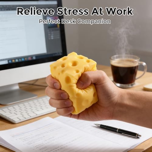 Cheese Squishy Cube Block, Squishy Fidget Toys Adults, Easter Basket Stocking Stuffers, Sensory Stress Ball Squeeze Toys for Stress Relief (Yellow 2.4 in)