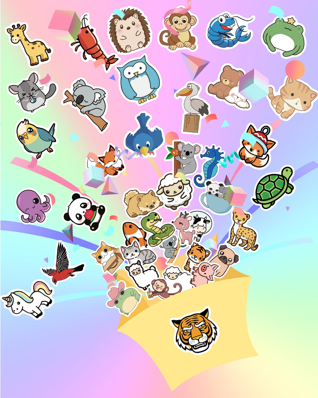 100 Pcs Animal Stickers for Kids, Cute Water Bottle Stickers, Party Favors | Vinyl Waterproof Kid Sticker Pack, Kids Classroom Prizes for Elementary Students, Goodie Bags Stuffers for Kids