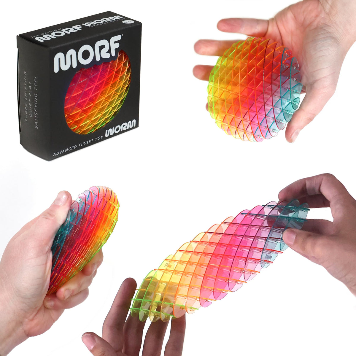 Morf Worm 3D Sensory Fidget Toys for Kids, Teens & Adults, Rainbow, Small | Quiet fidget toy for classroom, office & travel. Sensory toy for focus, stress & anxiety. Squish, stretch & bend!