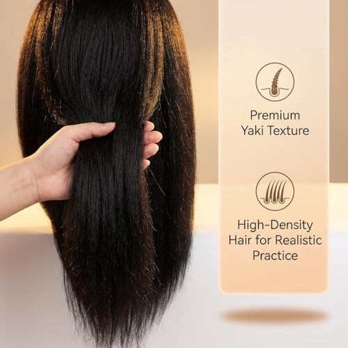 100% Real Hair Mannequin Head Training Head Manikin Cosmetology Doll Head for Hairdresser Practice Braiding Hair Styling with Clamp stand (16 -Inch)