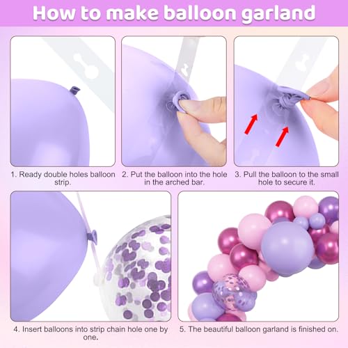 Amandir 153pcs Pink Purple Balloon Garland Arch Kit Different Sizes | 18 12 10 5 inch Pink Purple Red Latex Metallic Confetti Balloons for K pop Music Birthday Bridal Baby Shower Party Decoration
