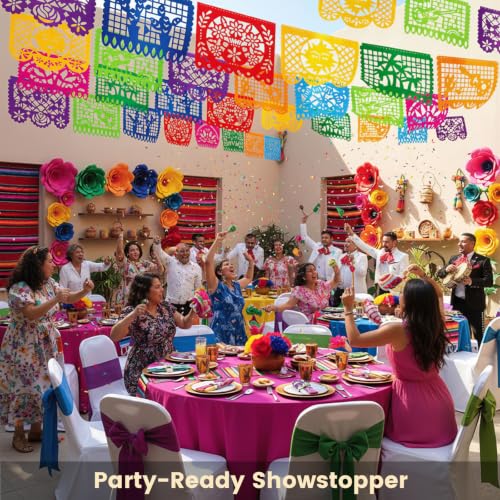 DOMESTAR Mexican Party Decoration, 18 FT Plastic Papel Picado Fiesta Banner | Day of the Dead Dia De Los Muertos Garland for Mexican, Birthday Fiesta Party Supplies, Cinco De Mayo Decoration