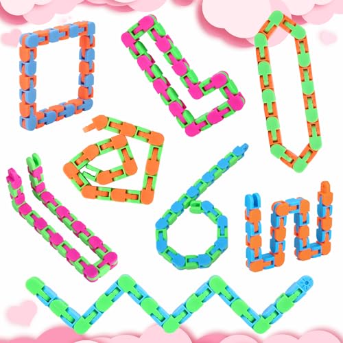 8Pcs Fidgets Wacky Tracks Fidget Toys for Kids Classroom Students Gifts | School Prizes Christmas Stocking Stuffers Sensory Autism Snap Fidget Click Snake Toys for Adults Travel Stress Relief Adhd