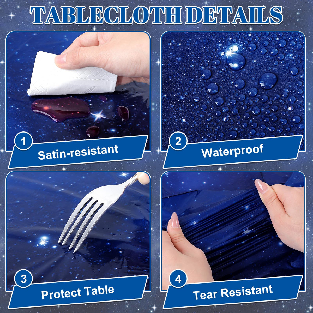 3 Pack Plastic Space Tablecloths, Disposable Galaxy Themed Tablecloth | Waterproof Rectangle Star Party Table Cover for Home Party Decorations 54 x 108 Inch
