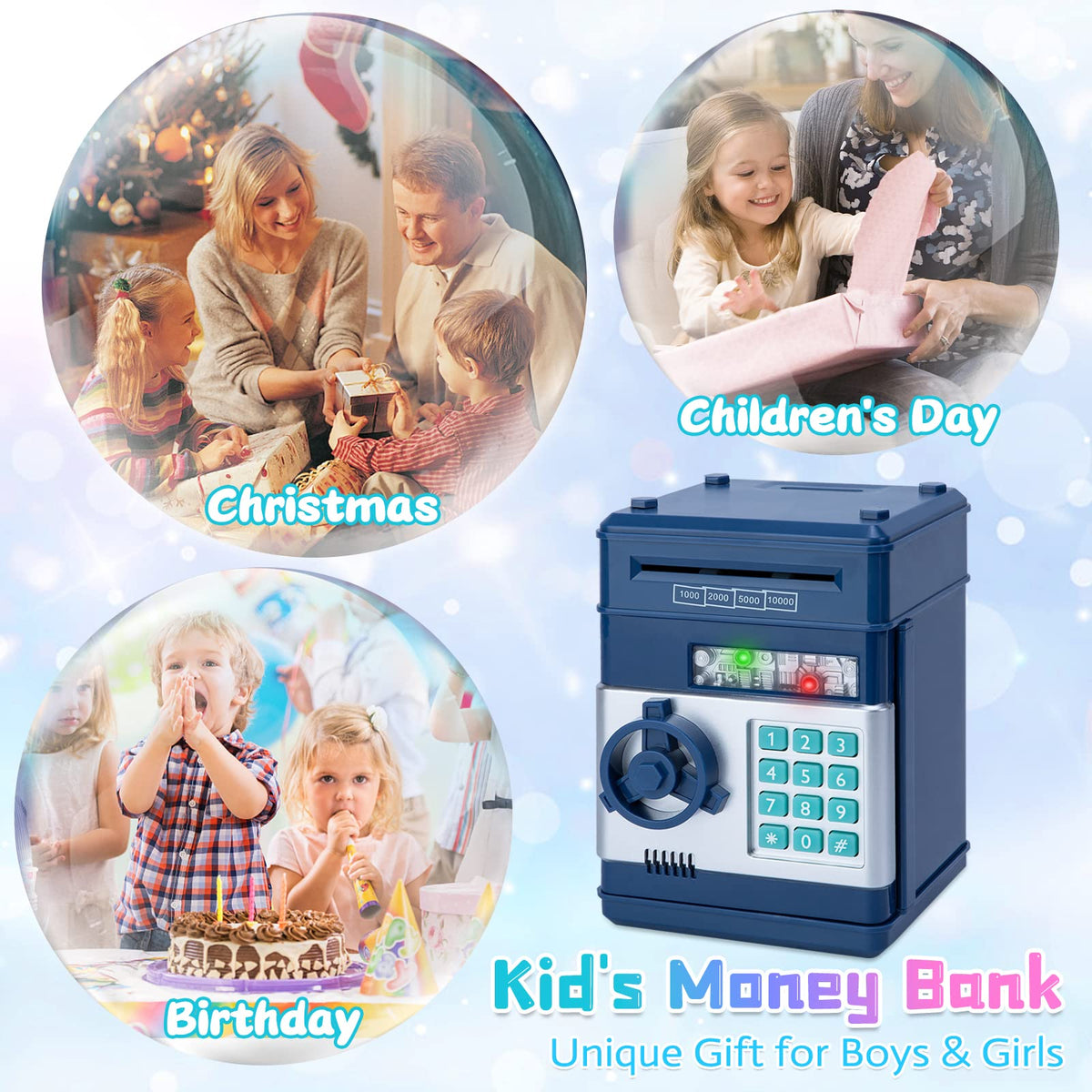 Refasy Piggy Bank Cash Coin Can ATM Bank Electronic Coin Money Bank for Kids Age 3-12, Money Savings Box Mini ATM Coin Bank Toys Gifts for 3 4 5 6 7 8 9 10 11 12 Year Old Boys Girls