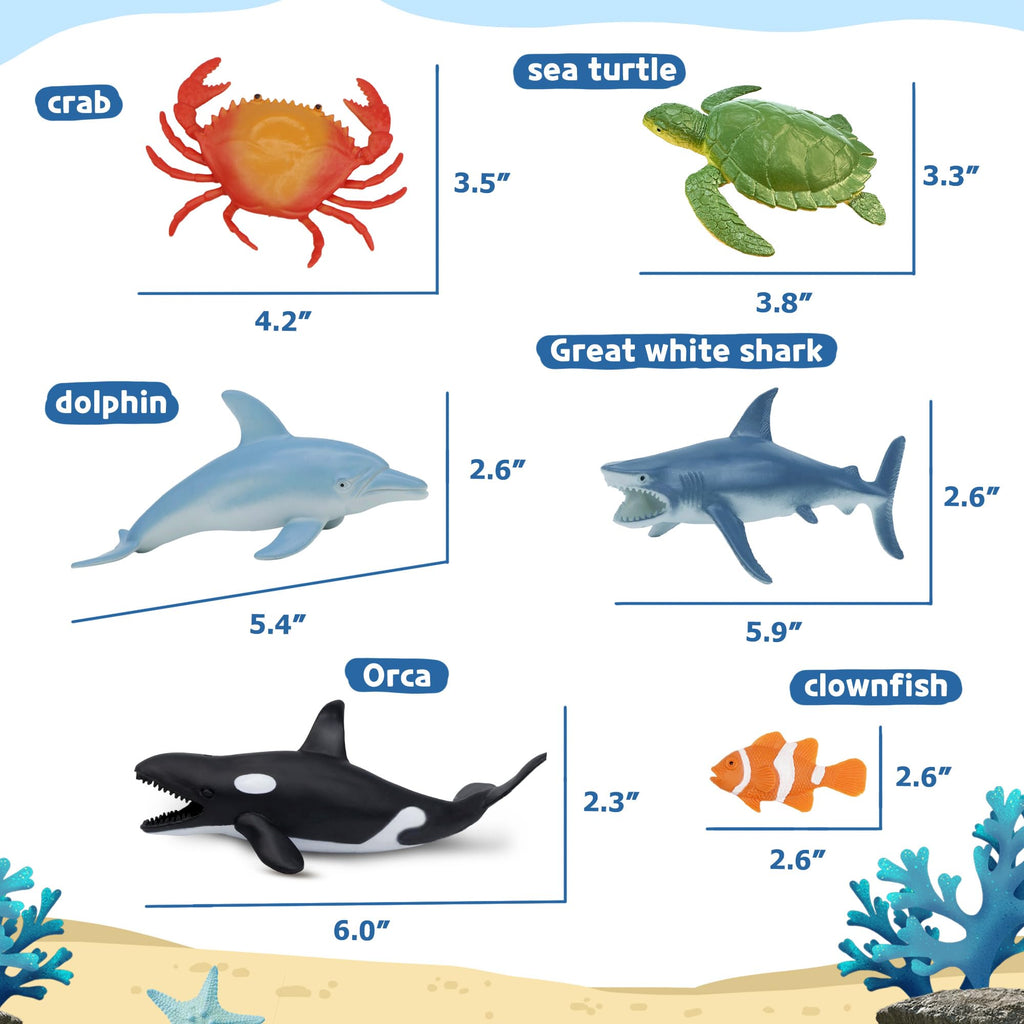 Beetots Ocean Sea Life Toy Figures Set for Kids, 12 PCS Realistic Marine Animals with Shark, Dolphin, Sea Turtle, Penguin, Seal, Clownfish, Crab, Ocean Animal Figure Toys for Boys Girls Toddlers