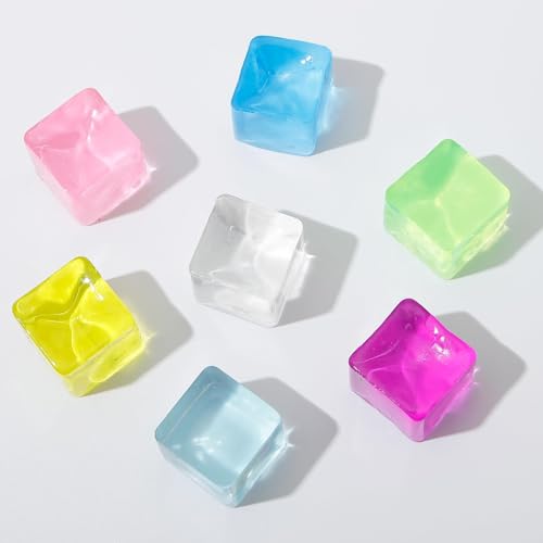 Sensory Toys 24 Pcs Cube Squishy Fidget Stress Toys for Adults Kids | Mini Ice Cube Squishy Toys Anxiety Stress Relief Hand Therapy Sensory Squishy Ball Classroom Prize Box Toys ﻿