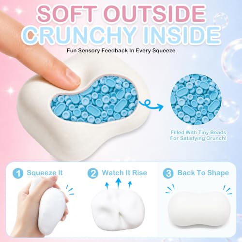 Tyarcox 4 Pack Crunchy Squishy Stress Ball, Mango Pudding Peanut & Soap Block Flake Filled ASMR Fidget, Moldable Sensory Squeeze Gift with Premium Box, Party Favors & Gifts