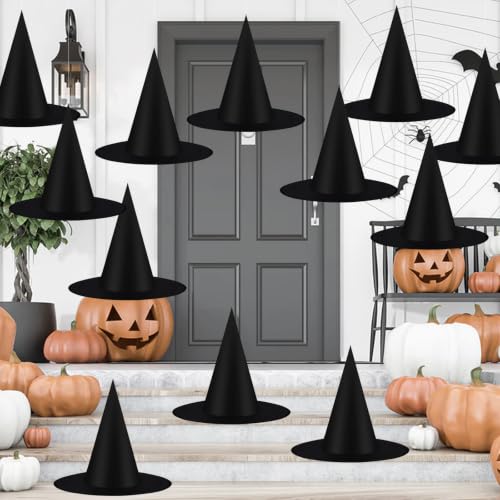12 Pcs Halloween Decorations 15" Floating Witch Hats Witches Hanging Decor | Thickened Witch Hat Bulk with Rope, Wizard Hats, Halloween Witch Decor for Home Porch Office Indoor Outdoor Hocus Pocus Party