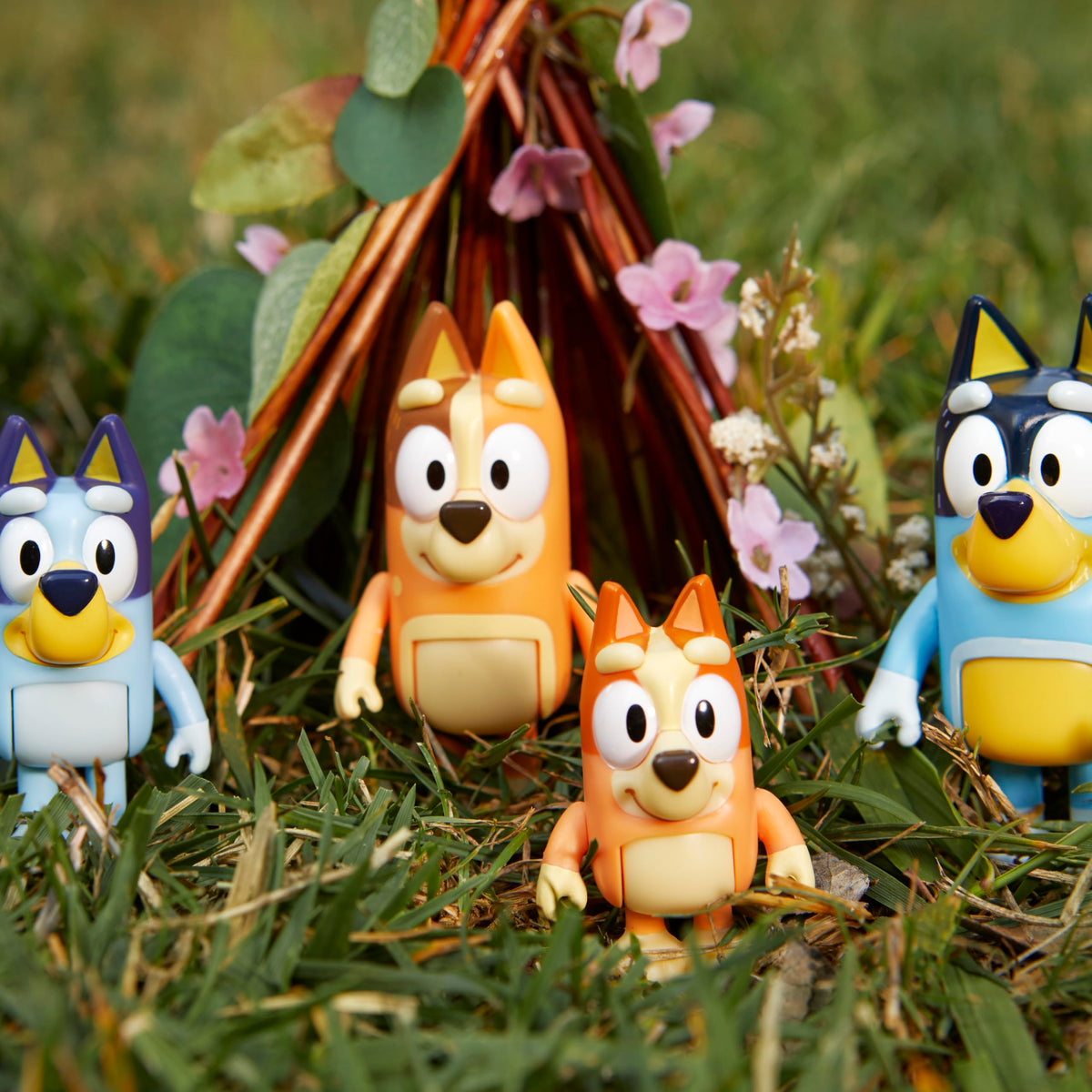 Bluey Family Figure 4-Pack, Poseable Toys with Bingo & Bandit | Movable arms & legs, portable size for on-the-go play; toddler figurine toys for kids ages 3+, thoughtful gift